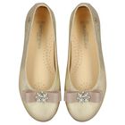 Girls Gold Ballerina Bow Shoes, 1, hi-res