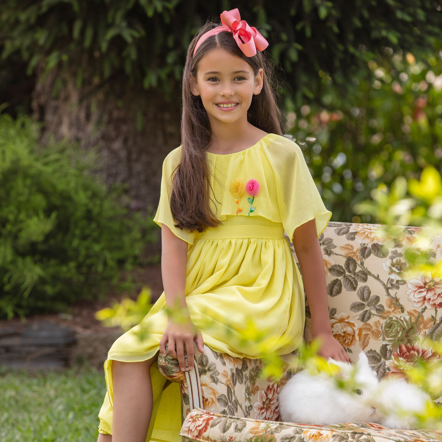 Girls Yellow Chiffon Dress, 1, hi-res