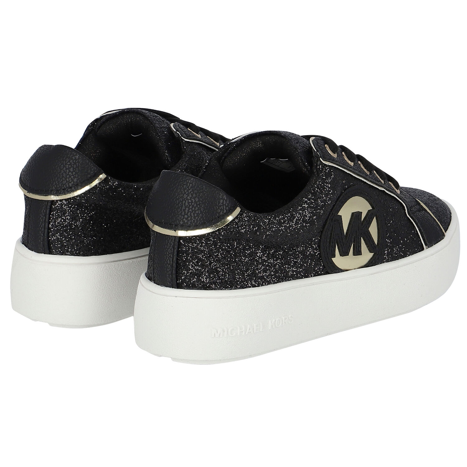 Girls Black & Gold Logo Trainers, 1, hi-res