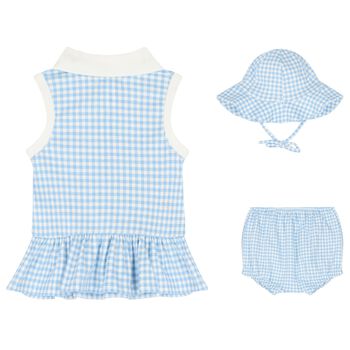 Baby Girls Blue Gingham Shorts & Hat Set