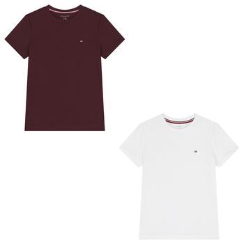 Boys Burgundy & White Cotton Logo T-Shirts ( 2-Pack )