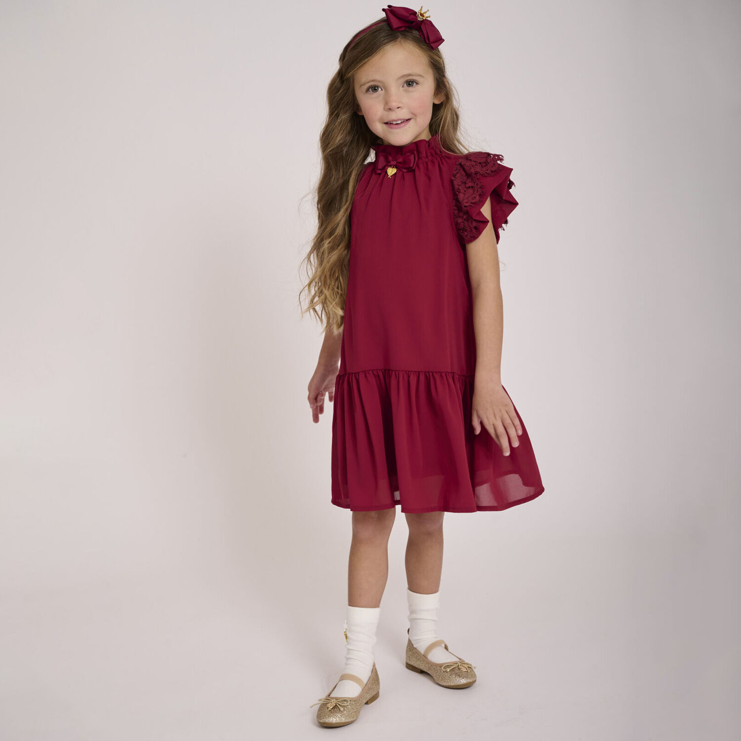 Girls Red Lace Dress, 2, hi-res