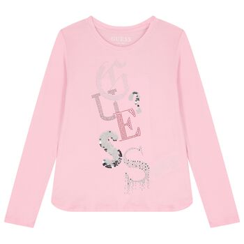 Girls Pink Logo Long Sleeve Top