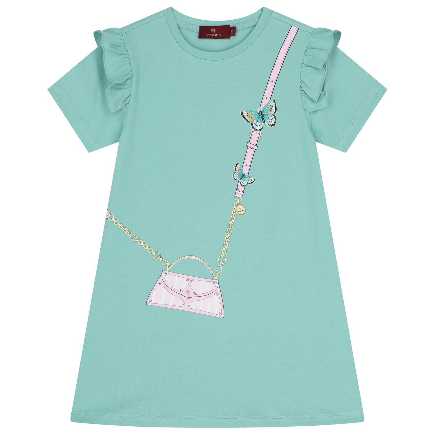 Girls Green Bag Logo Dress , 2, hi-res