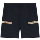 Boys Navy Blue Logo Shorts, 1, hi-res