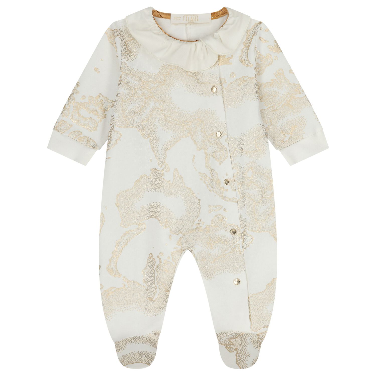 Baby Girls White & Gold Geo Map Babygrow, 1, hi-res