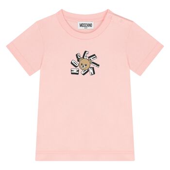 Younger Girls Pink Teddy Bear Logo T-Shirt