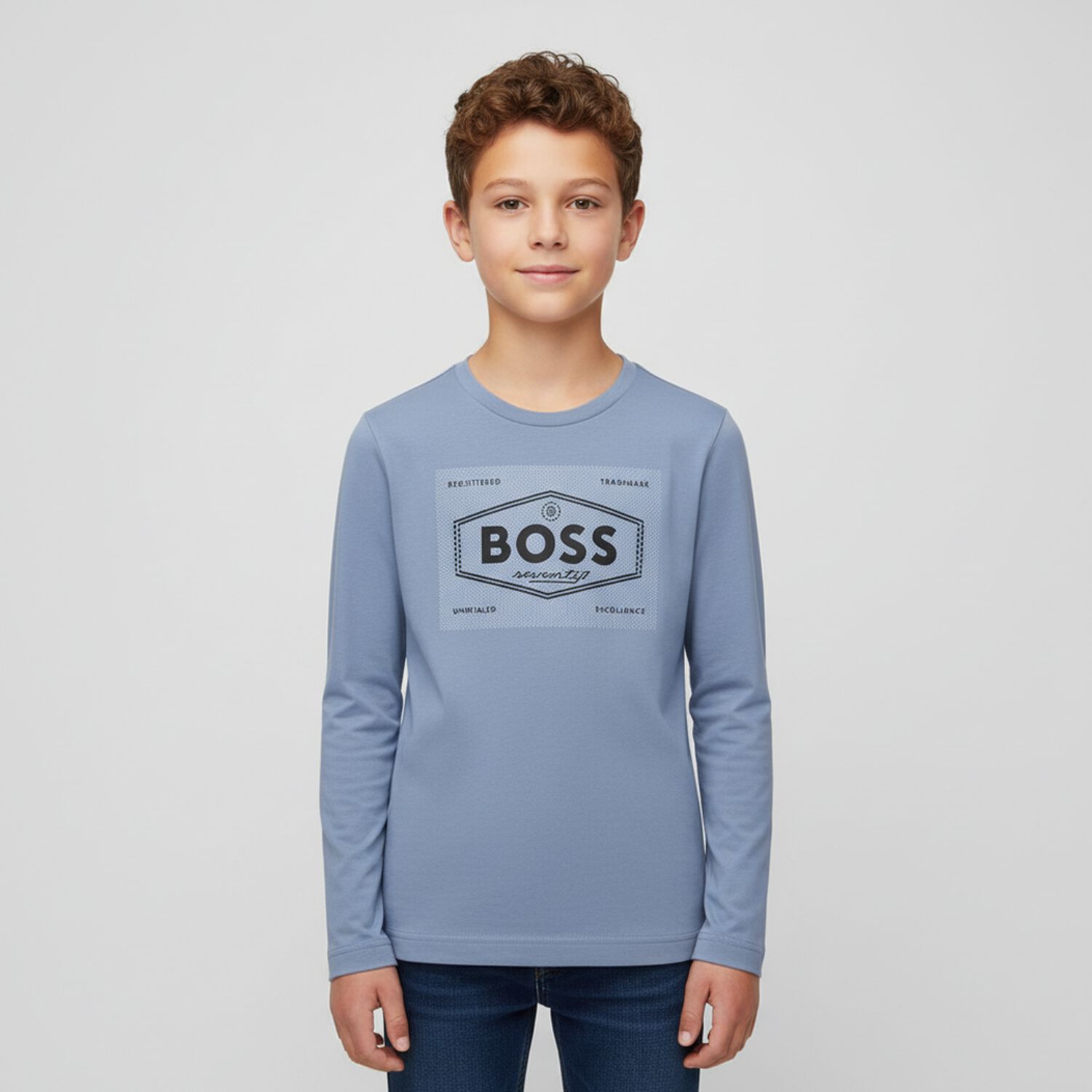 Boys Blue Logo Long Sleeve Top, 1, hi-res