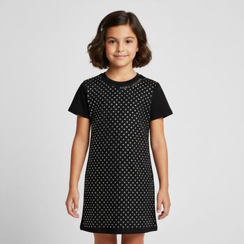 Girls Black Daisy Rhinestones Dress