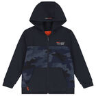Boys Navy Camouflaged Zip Up Top, 1, hi-res