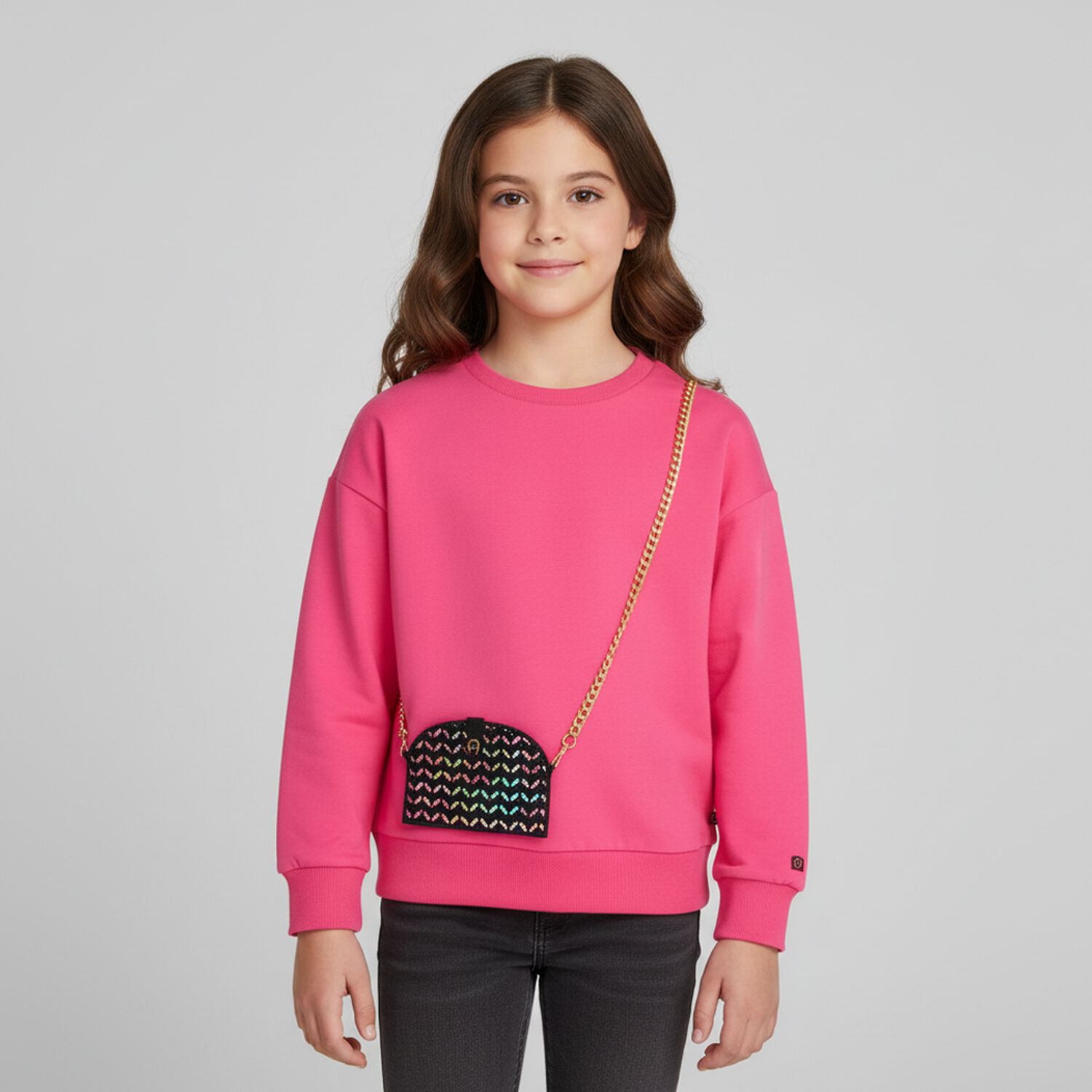 Girls Pink Handbag Sweatshirt, 1, hi-res