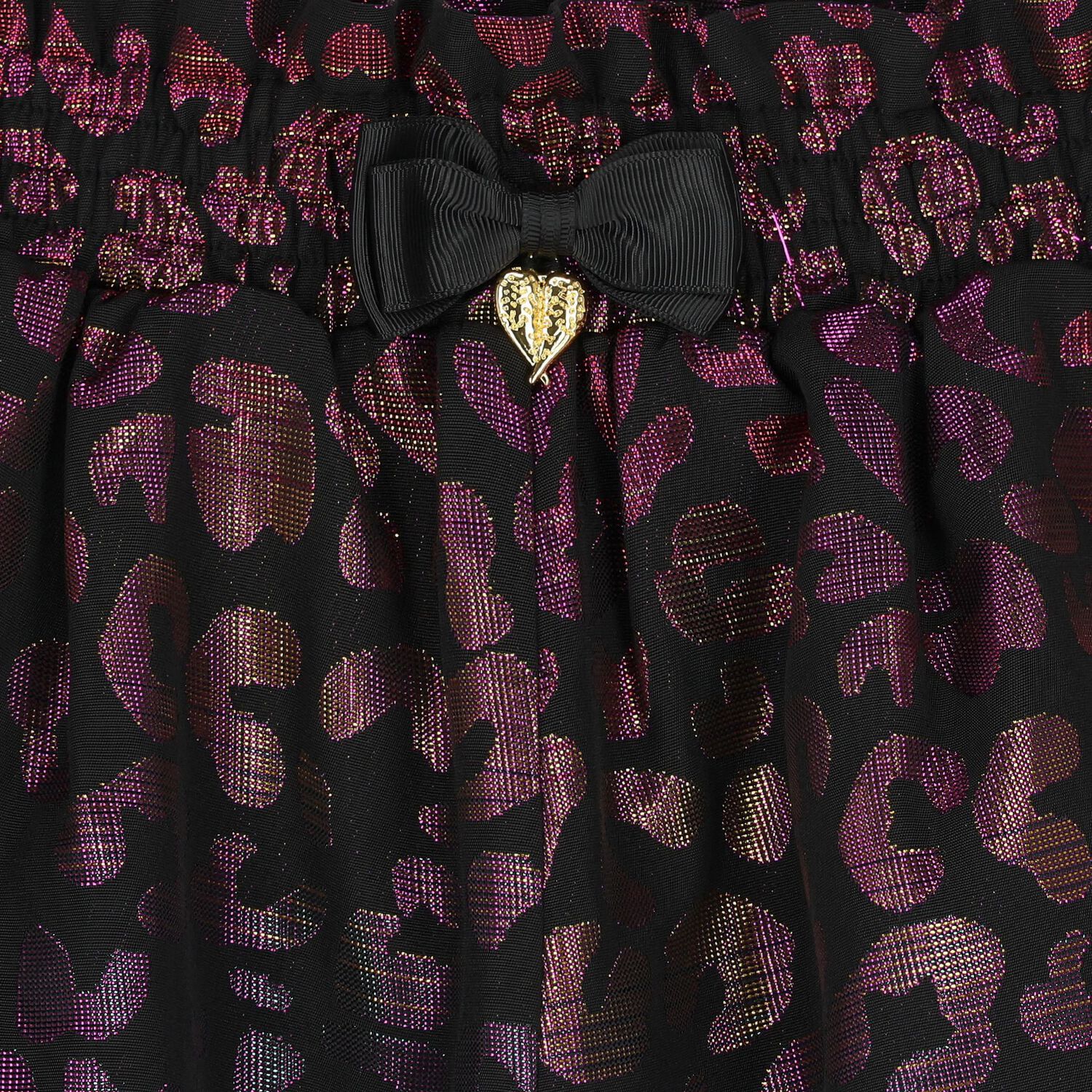 Girls Black & Metallic Leopard Shorts, 2, hi-res