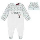 Blue & White Logo Babygrow Set, 1, hi-res