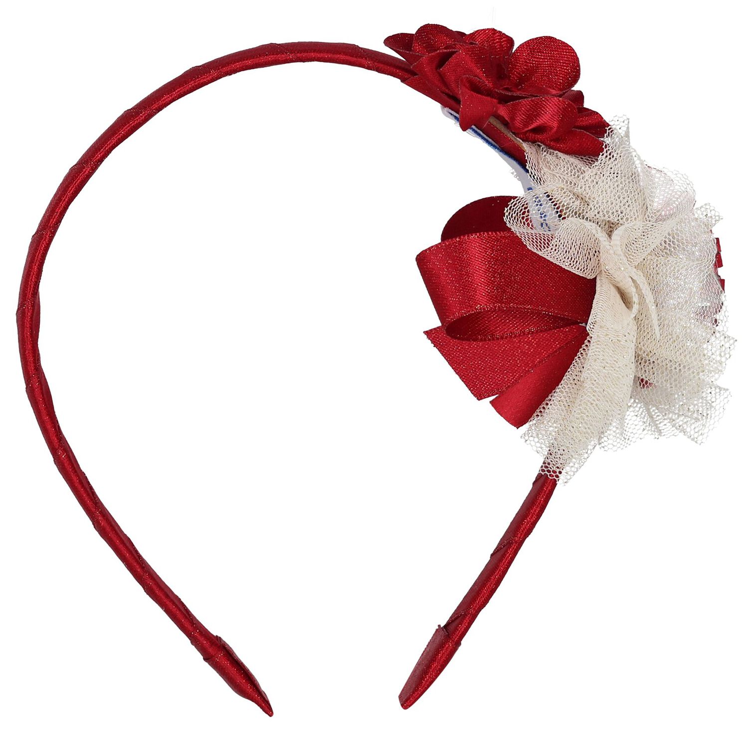 Girls Red & Ivory Flower Headband, 3, hi-res