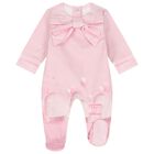 Baby Girls Pink Bow Babygrow, 1, hi-res
