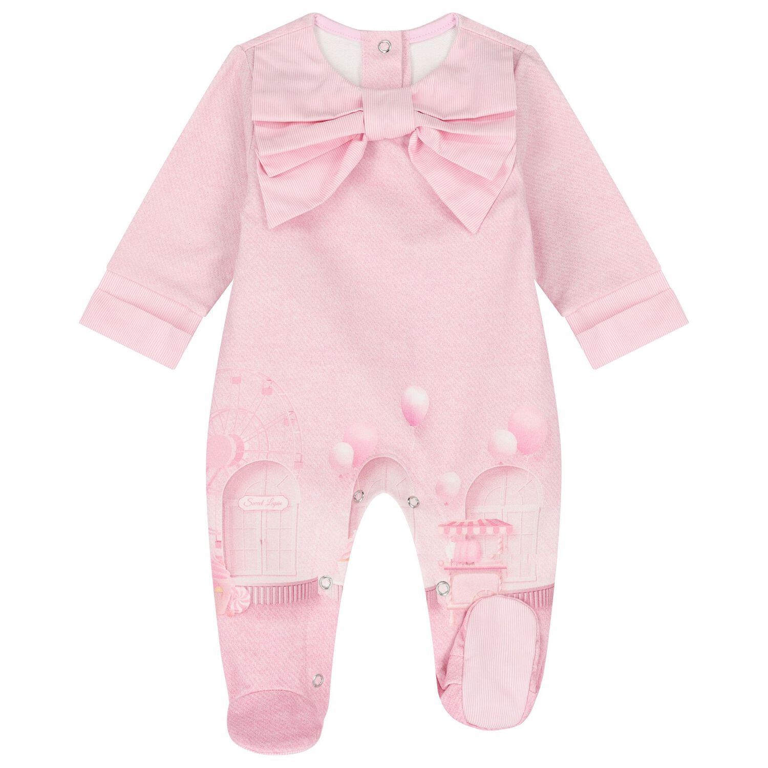 Baby Girls Pink Bow Babygrow, 1, hi-res image number null