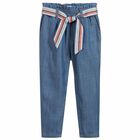 Girls Blue Cotton Trousers, 1, hi-res