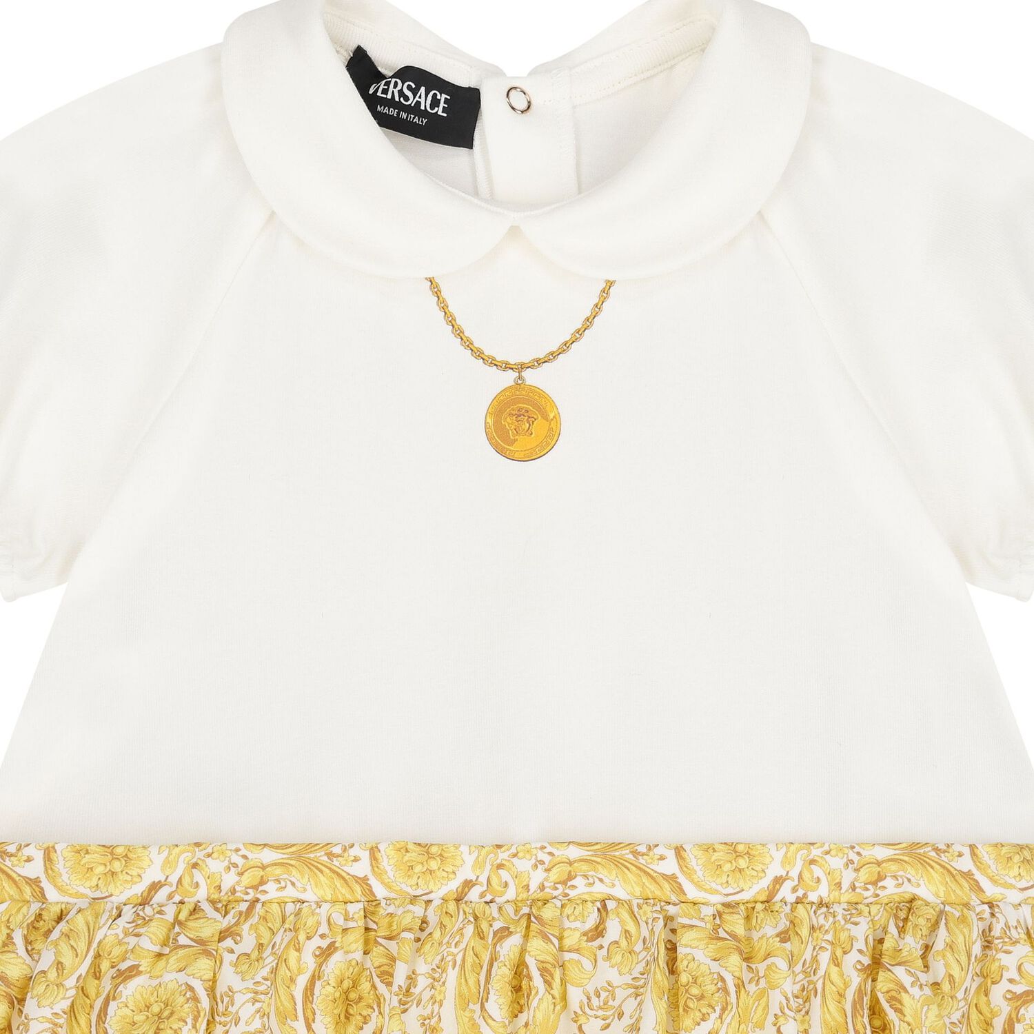 Baby Girls Ivory & Gold Barocco Bodysuit Dress, 1, hi-res
