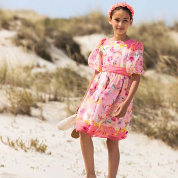 Girls Pink Floral Chiffon Dress