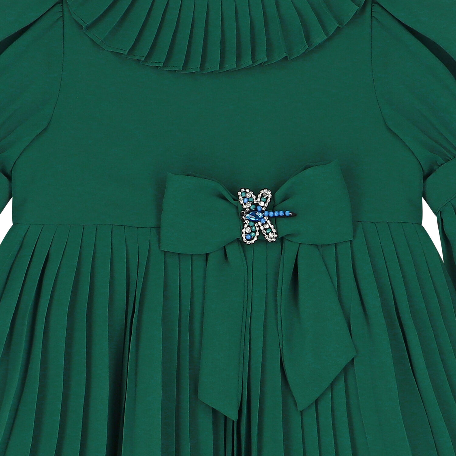 Girls Green Pleated Dress, 1, hi-res