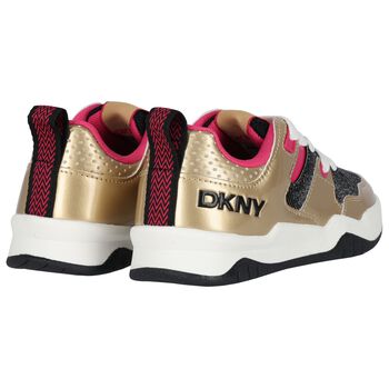 Girls Gold, Pink & Black Logo Trainers