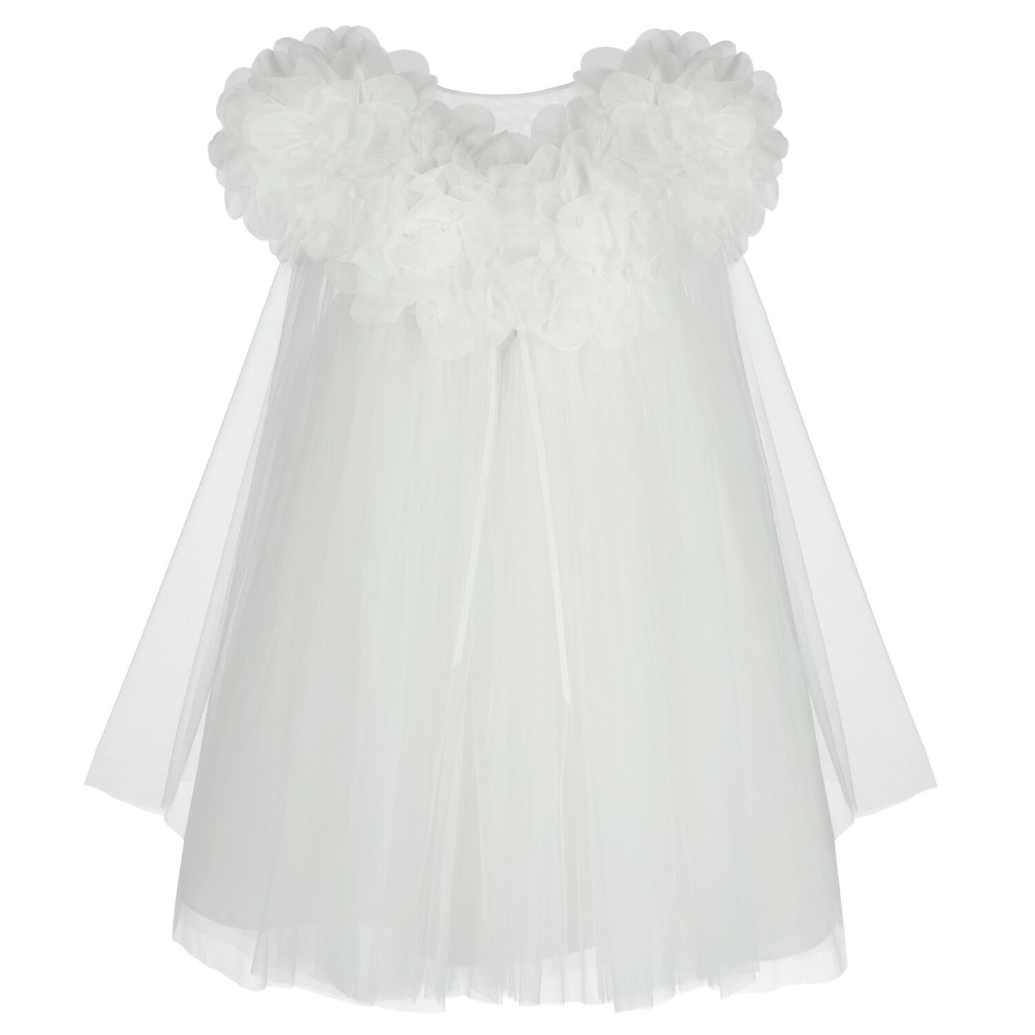 Girls Cendice White Organza Floral & Tulle Cape Dress, 1, hi-res