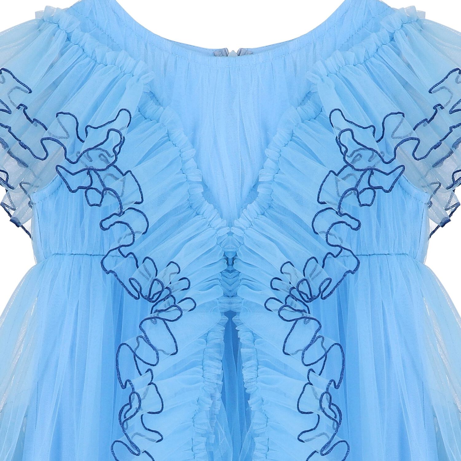 Girls Blue Tulle Ruffle Dress, 1, hi-res