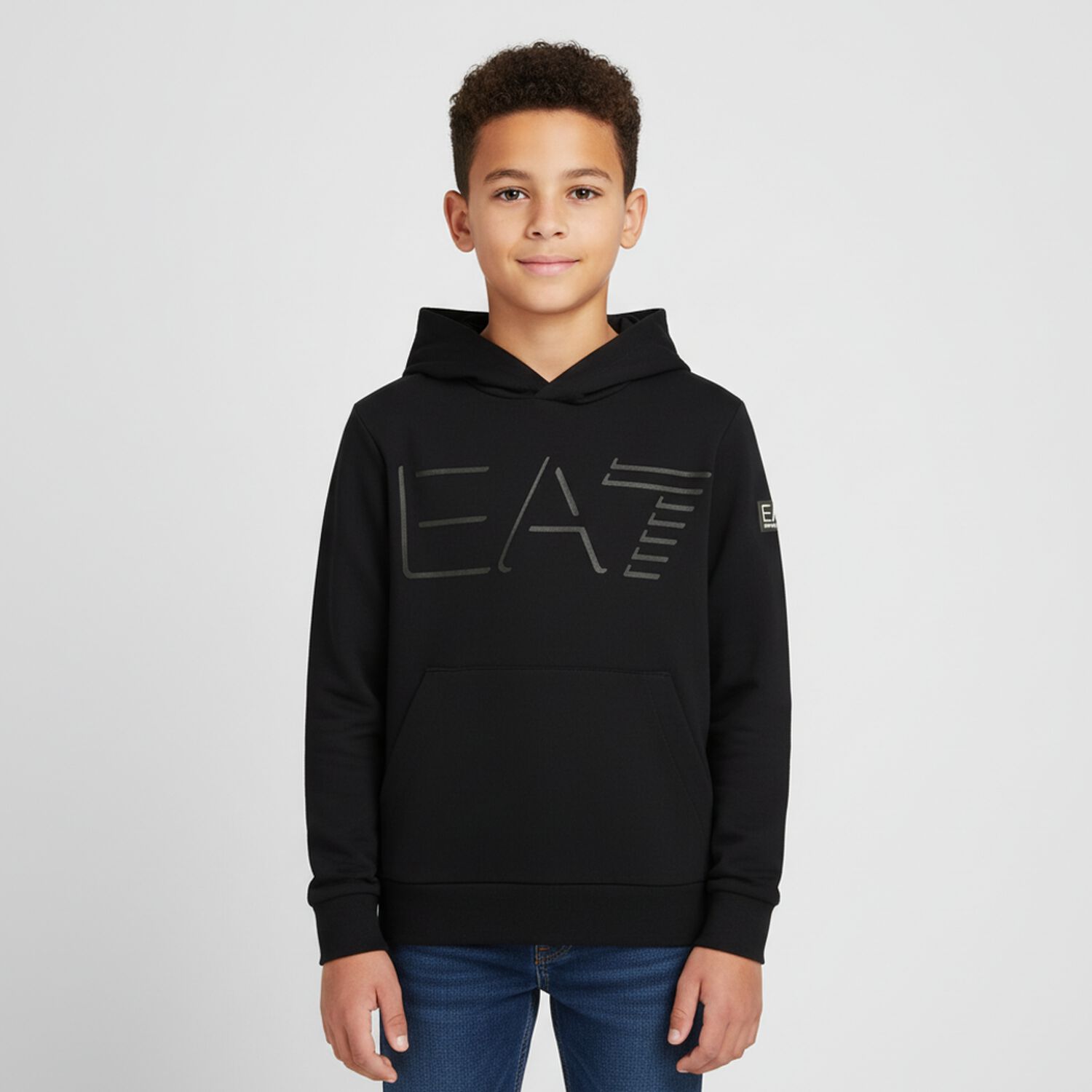 Boys Black Logo Hooded Top, 1, hi-res