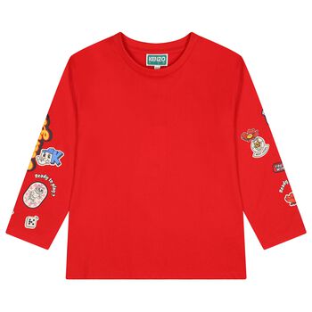 Girls Red Logo Long Sleeve Top