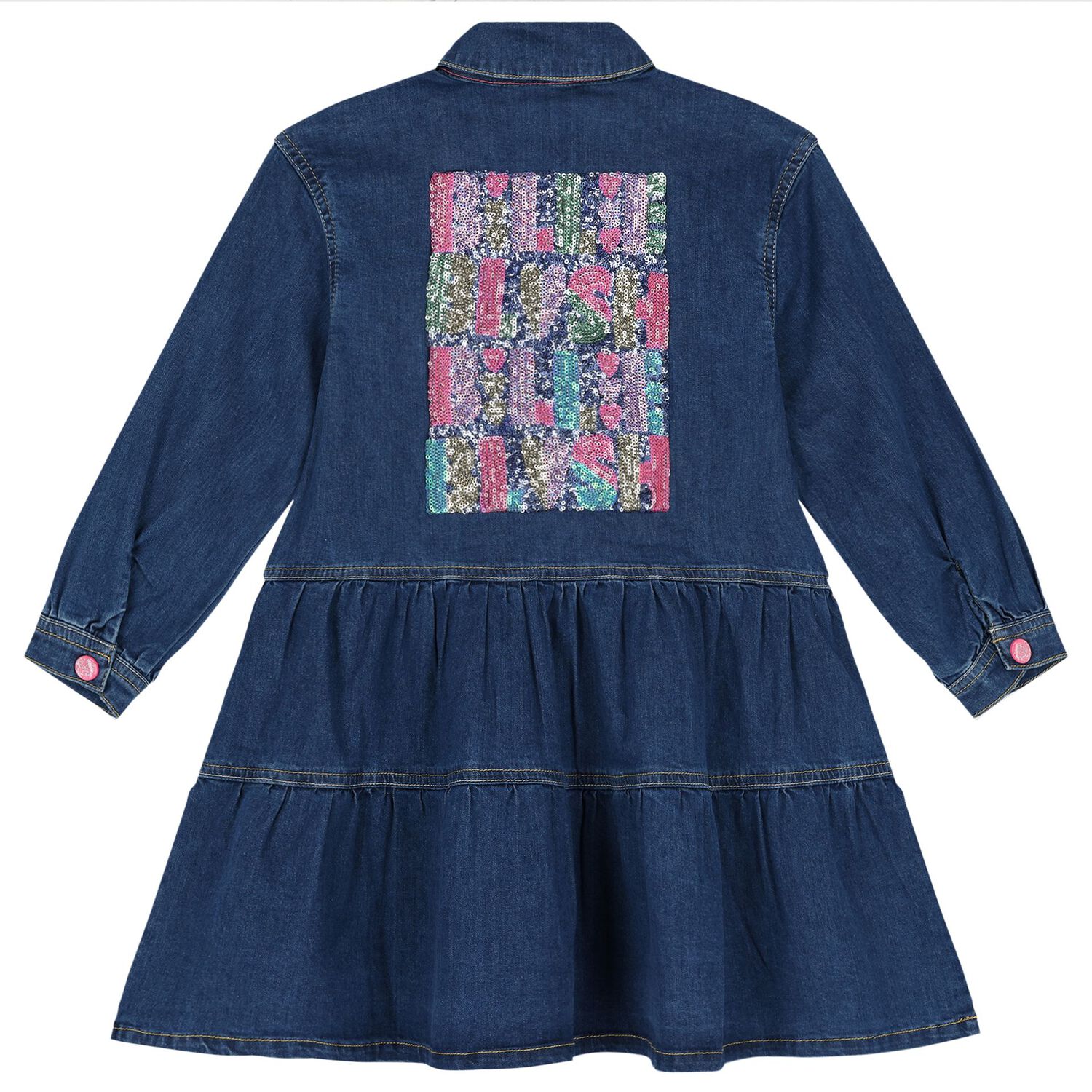 Girls Blue Logo Sequin Denim Dress, 1, hi-res