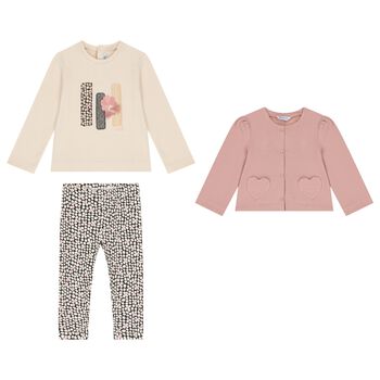 Younger Girls Beige & Pink Legging Set