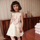 Girls Ivory & Pink Flower Satin Dress, 1, hi-res