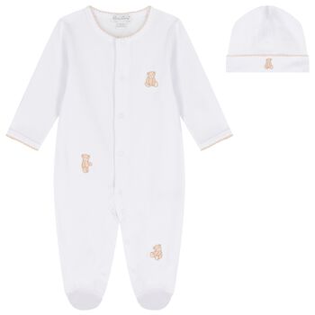White & Beige Teddy Bear Time Babygrow Set