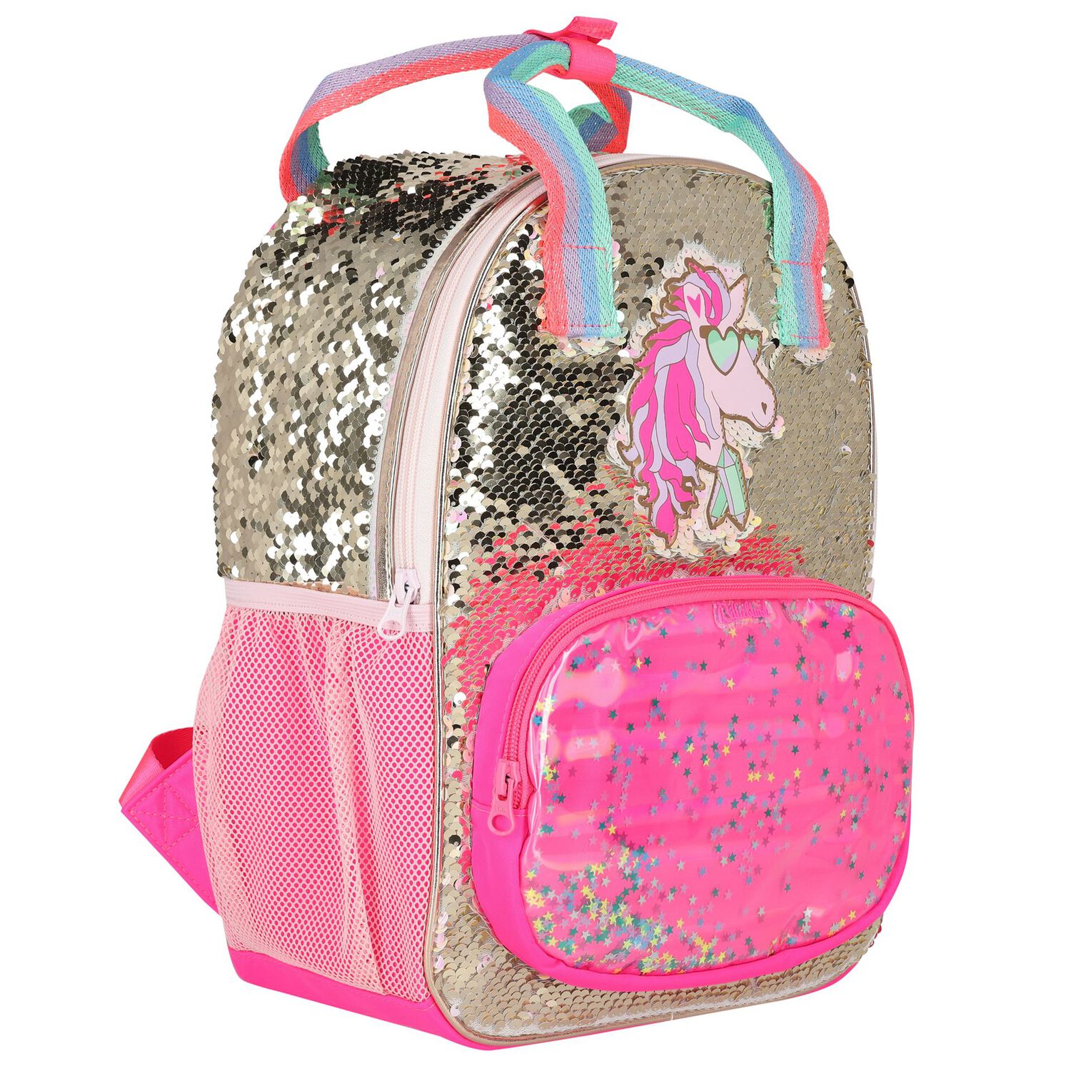 Girls Pink & Gold Unicorn Backpack, 1, hi-res