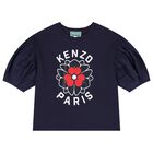 Girls Navy Blue Logo Flower T-Shirt, 2, hi-res
