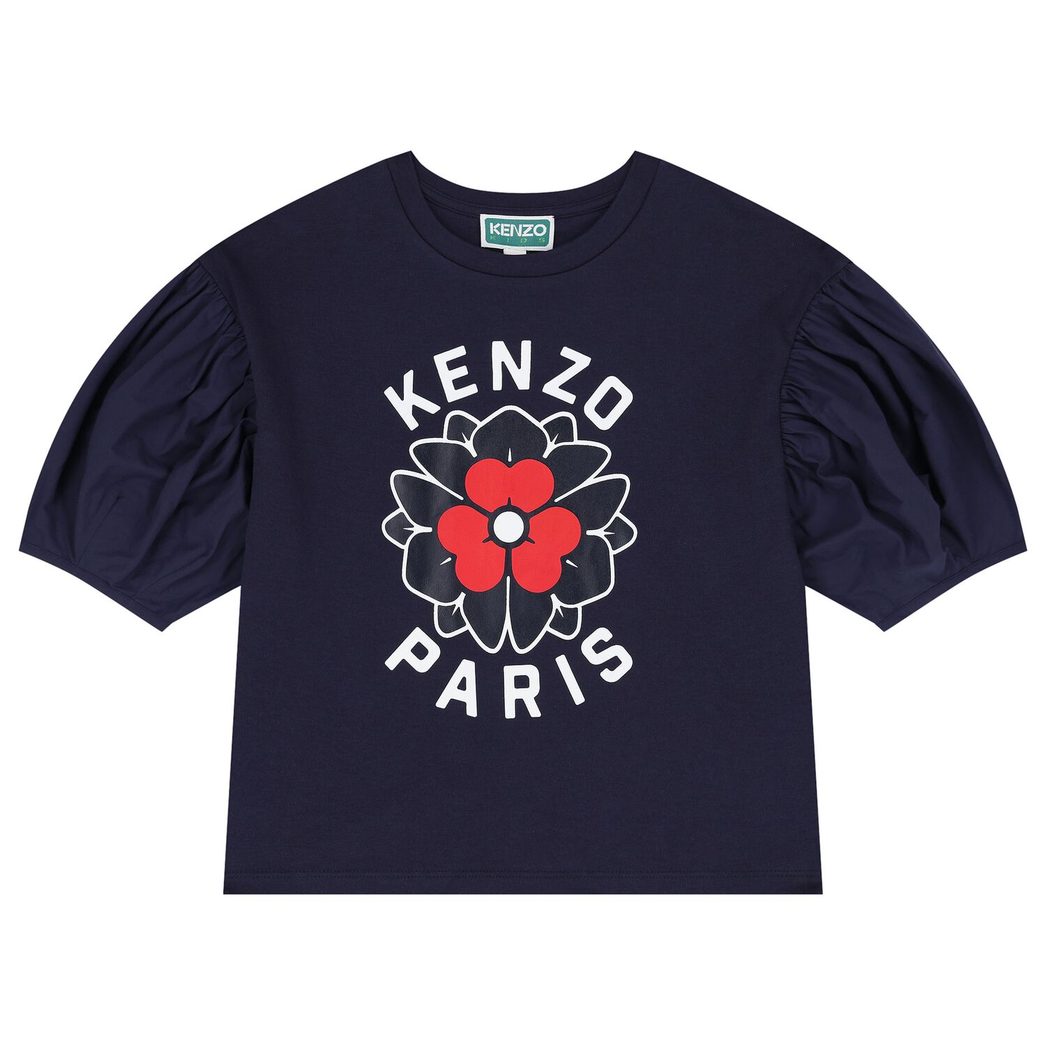 Girls Navy Blue Logo Flower T-Shirt, 2, hi-res