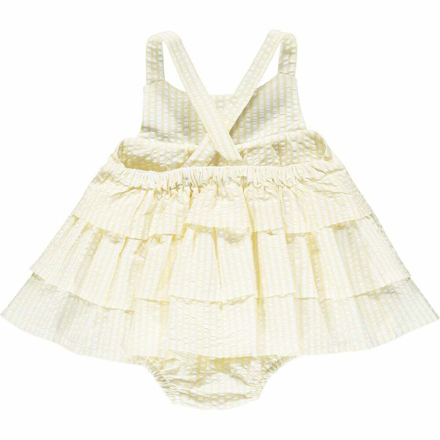 Baby Girls White & Yellow Stripes Romper Set, 1, hi-res
