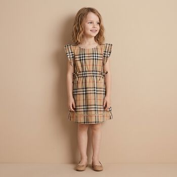 Younger Girls Beige Check Dress