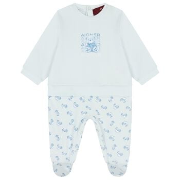 Baby Boys Blue Teddy Bear Logo Babygrow