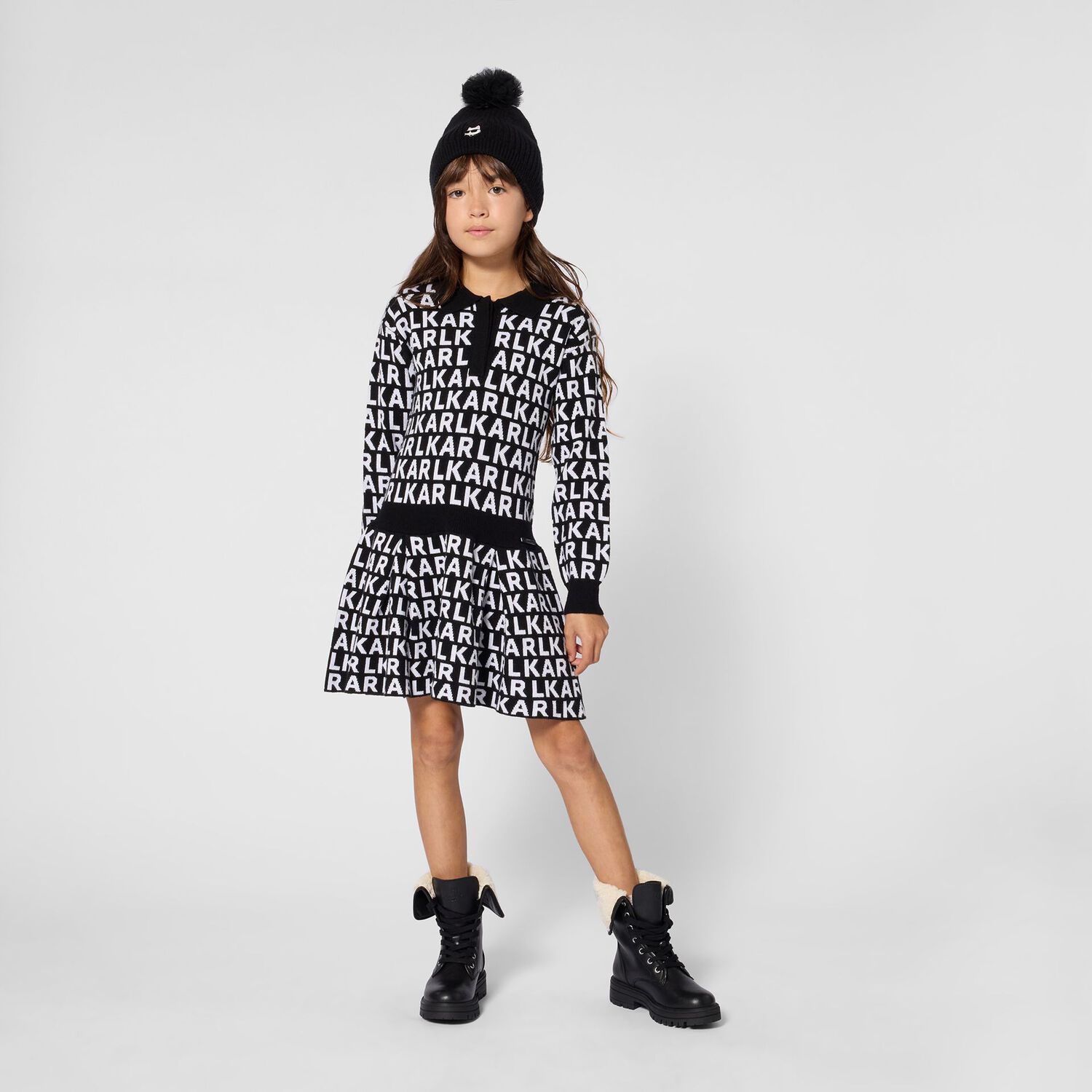 Girls Black & White Logo Polo Dress, 1, hi-res