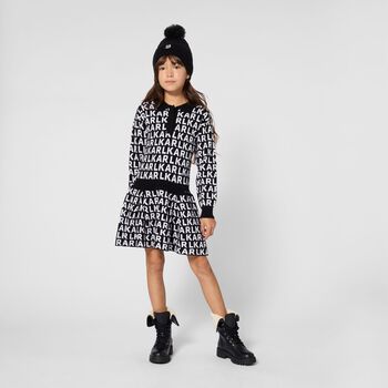 Girls Black & White Logo Polo Dress