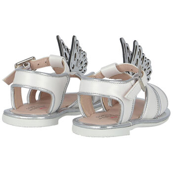 Girls White & Silver Butterfly Sandals