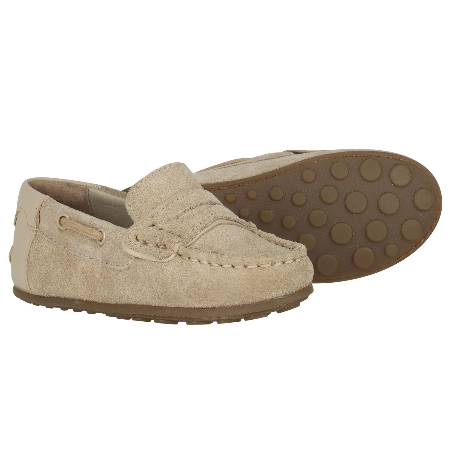 Younger Boys Beige Suede Leather Moccasins, 1, hi-res