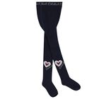 Girls Navy Blue Logo Heart Tights, 2, hi-res