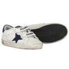 Ivory & Navy Blue Logo Trainers, 1, hi-res