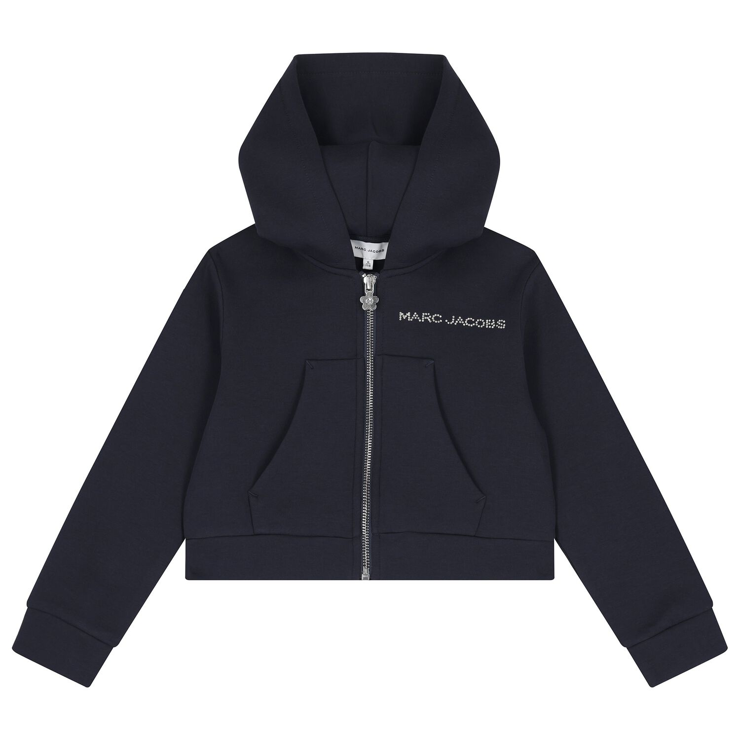 Girls Navy Blue Logo Hooded Zip Up Top, 1, hi-res