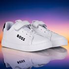 Boys White Logo Trainers, 2, hi-res