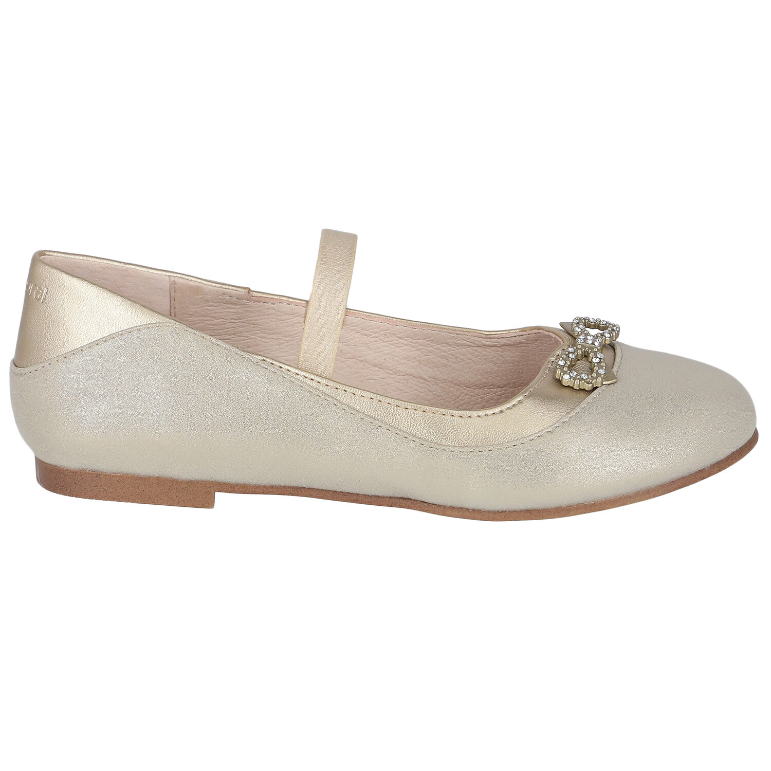 Girls Gold Diamante Bow Shoes, 1, hi-res