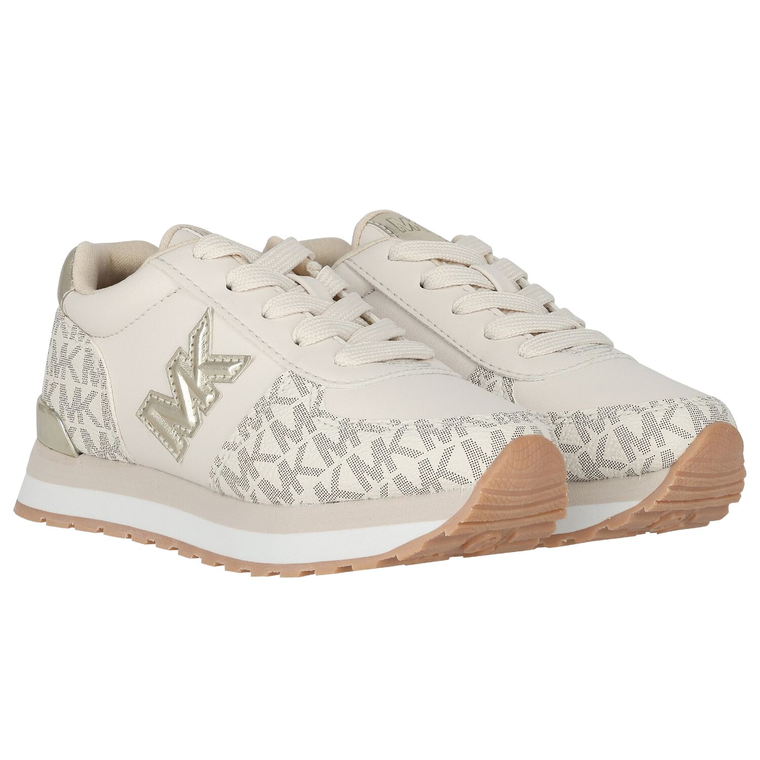 Girls Ivory & Gold Logo Trainers, 1, hi-res image number null