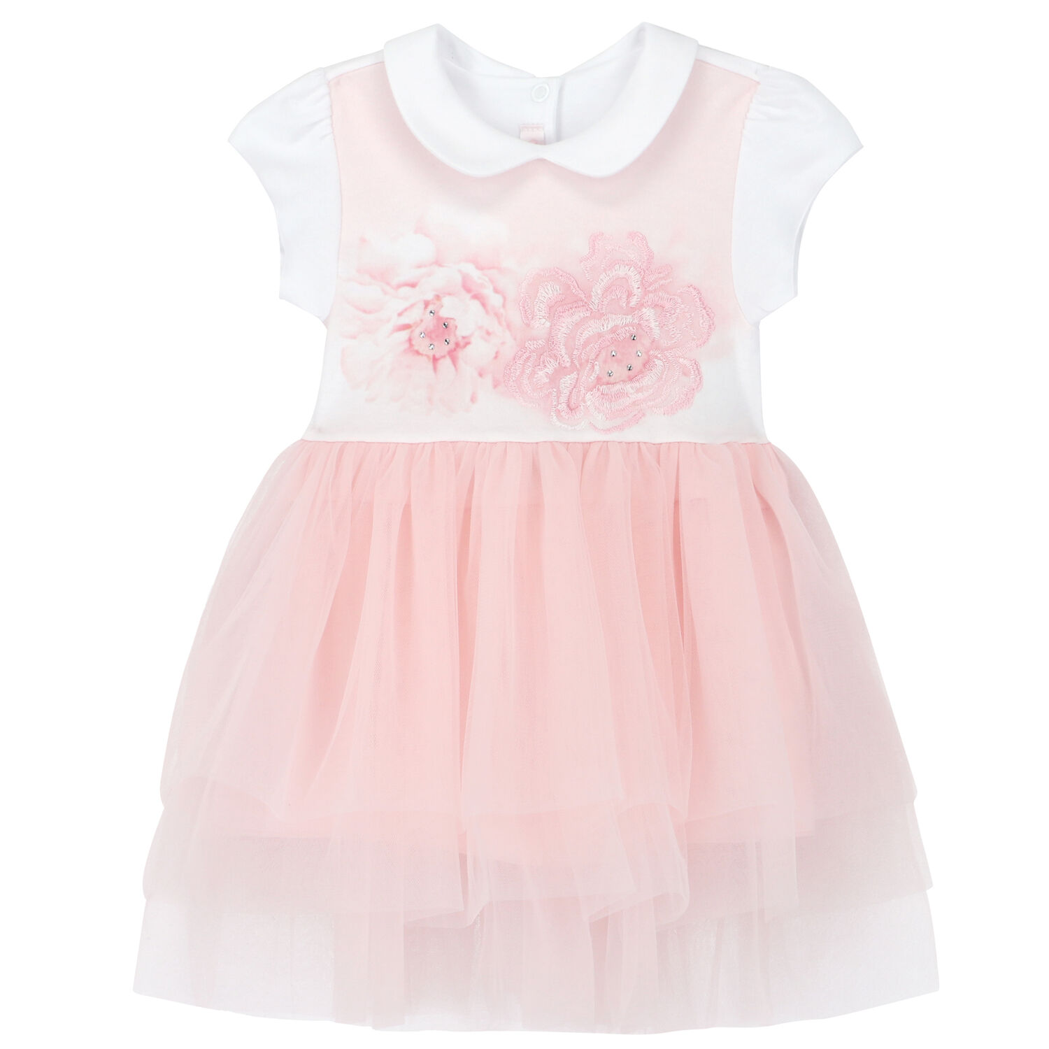 Baby Girls White & Pink Floral Dress, 1, hi-res image number null